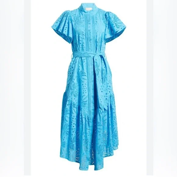 New CIEBON Isabella Cotton Eyelet Maxi Shirtdress blue size small - Picture 6 of 6